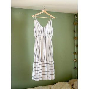 Just Me Black & White Striped Midi Dress